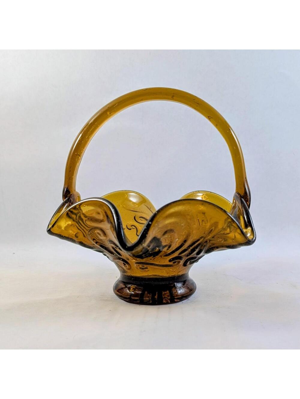 Amber Art Glass Pressed Glass Basket - Picture 3 of 3